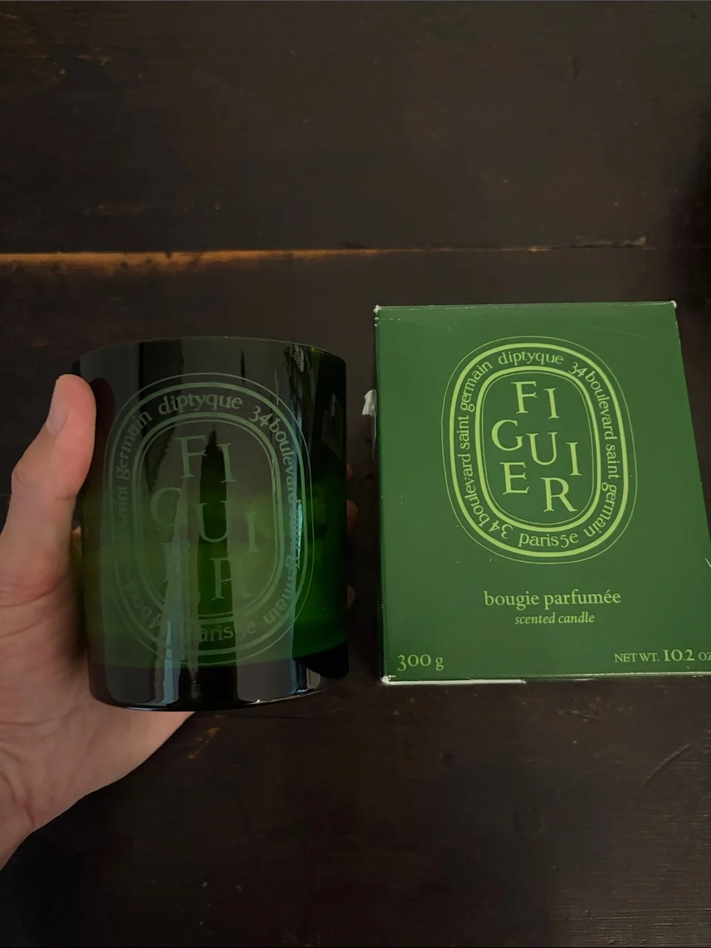 diptyque Figuier Candle EMPTY with Deep Green Jar and Box